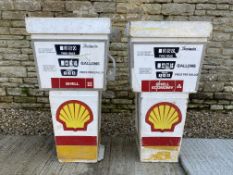 A pair of Shell branded dummy Beckmeter petrol pumps previously used as props, each approx. 42 1/