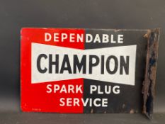 A Champion Dependable Spark Plug Service double sided enamel sign with hanging flange, dated 1951,