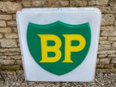 A large BP plastic illuminated lightbox panel, 44 1/2 x 44 1/2".