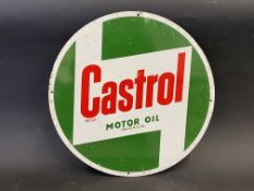 A Castrol Motor Oil circular cabinet tin advertising sign in good condition, 12" diameter.