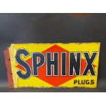 A Sphinx Plugs rectangular double sided enamel sign with flattened hanging flange, by Wood & Penfold