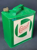 A Castrol Motor Oil two gallon petrol can with a plain brass cap.