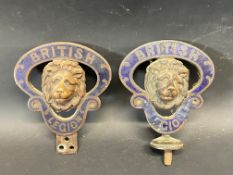 Two British Legion brass and enamel car badges.