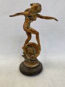 An AEL 'Woman on Wheel' Crossley car mascot, by repute used on 20/70 and 15.7hp models, radiator cap