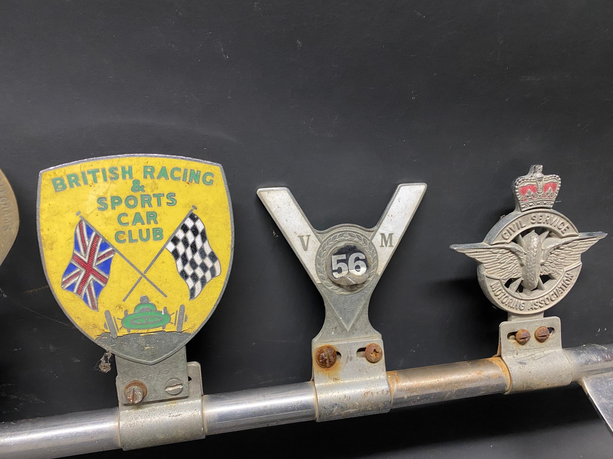A chrome plated badge bar with five badges attached including K.G.L Dansk Automobil Klub. - Image 3 of 3