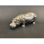A good quality accessory car mascot in the form of a standing hippo, chrome plated finish.