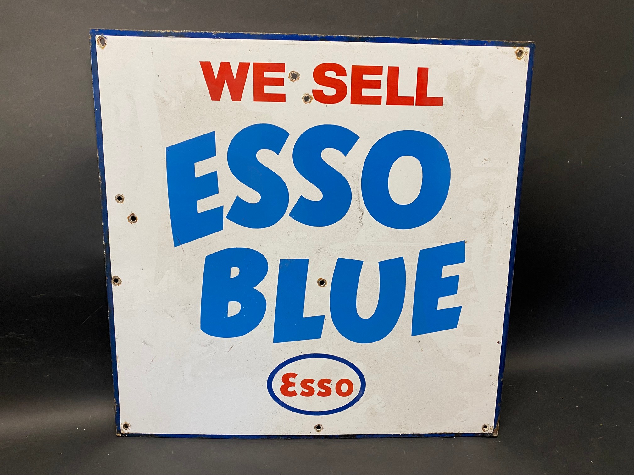 An Esso Blue double sided enamel sign with hanging flange, 18 x 18". - Image 4 of 4