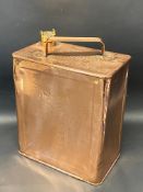 A polished copper two gallon petrol can by Valor, marked to the base 10R, brass BP cap.