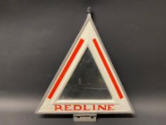 An original Redline triangular petrol pump price tag, repainted.