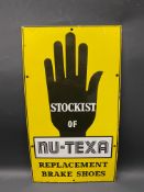 A Nu-Texa Replacement Brake Shoes rectangular enamel sign, good gloss, 14 x 25".