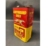 A Greyhound Oils gallon can.