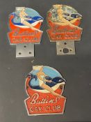 Three Butlins Car Club badges.