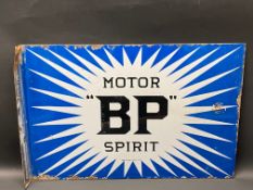 A BP Motor Spirit 'Irish Flash' double sided enamel sign with hanging flange, by Protector of