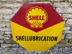 A Shell Lubrication octagonal tin advertising sign, in good condition, 34 x 34".