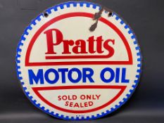 A Pratts Motor Oil circular double sided enamel sign dated September 1930, 26" diameter.