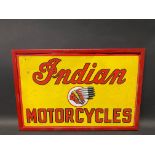 An Indian Motorcycles tin advertising sign in frame, 18 x 12".