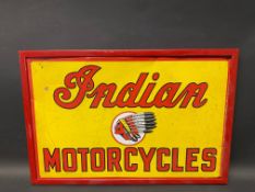 An Indian Motorcycles tin advertising sign in frame, 18 x 12".