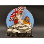 A large Britannia Trucks enamel plaque.