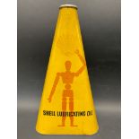 A Shell Lubricating Oil conical quart can, with robot/stickman design.