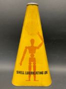 A Shell Lubricating Oil conical quart can, with robot/stickman design.