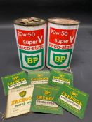 Two BP visco-static quart cylindrical cans plus various BP Energol labels.