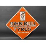 A John Bull Tyres & Accessories lozenge shaped double sided enamel sign, 28 x 28".