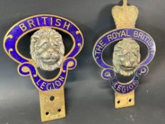 A Royal British Legion blue enamel and brass car badge and a second for British Legion, by Gaunt