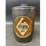 A Notwen Oil cylindrical can with bright decal.