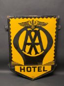 An AA Hotel enamel sign by B.B. Kent of London set within a hanging frame, 22 x 31" (excluding