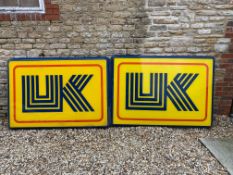 Two UK garage forecourt lightbox front panels, each 70" w x 50" h x 3" d.