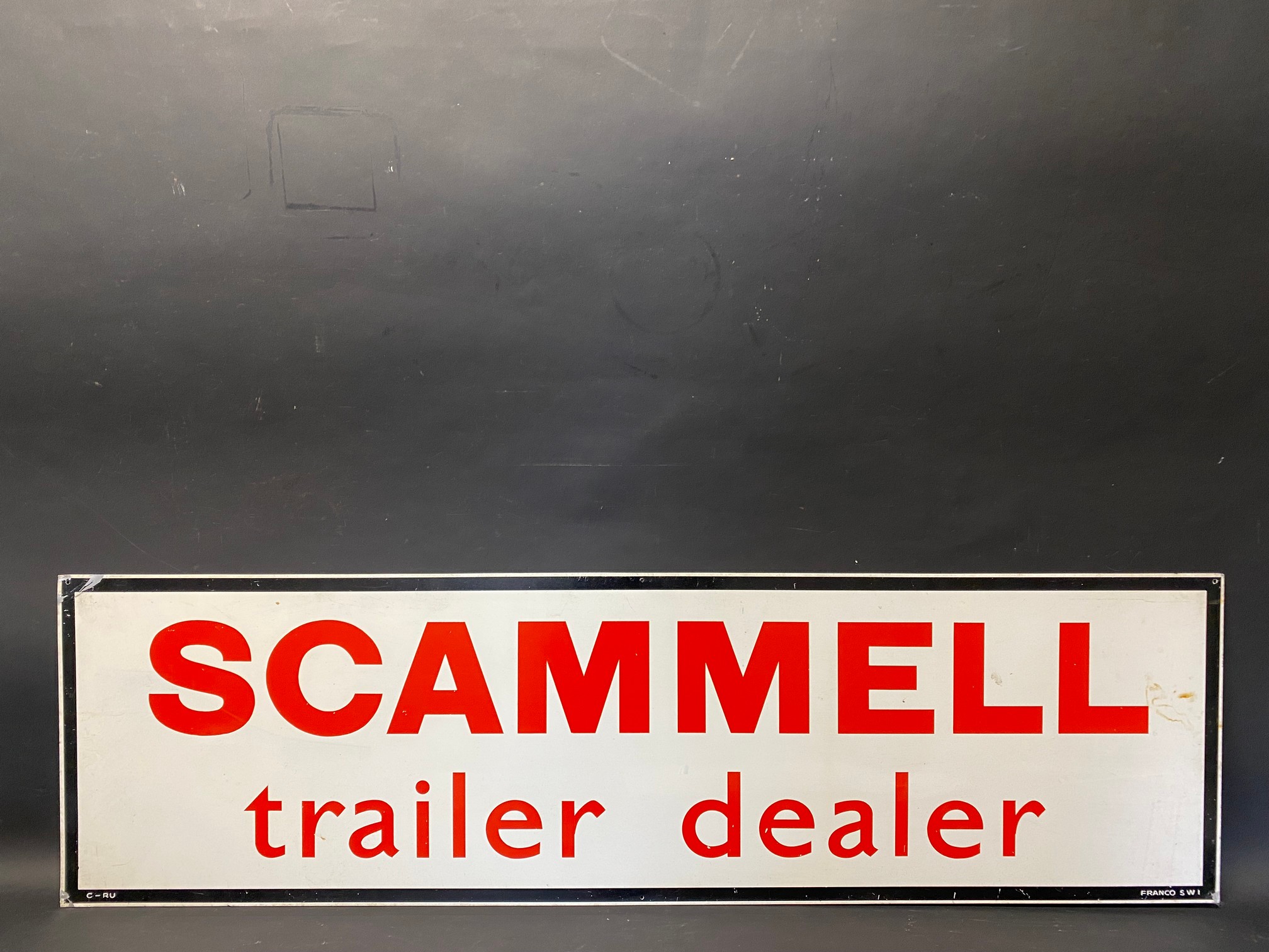 A Scammell Trailer Dealer tin advertising sign by Franco, 42 x 12".