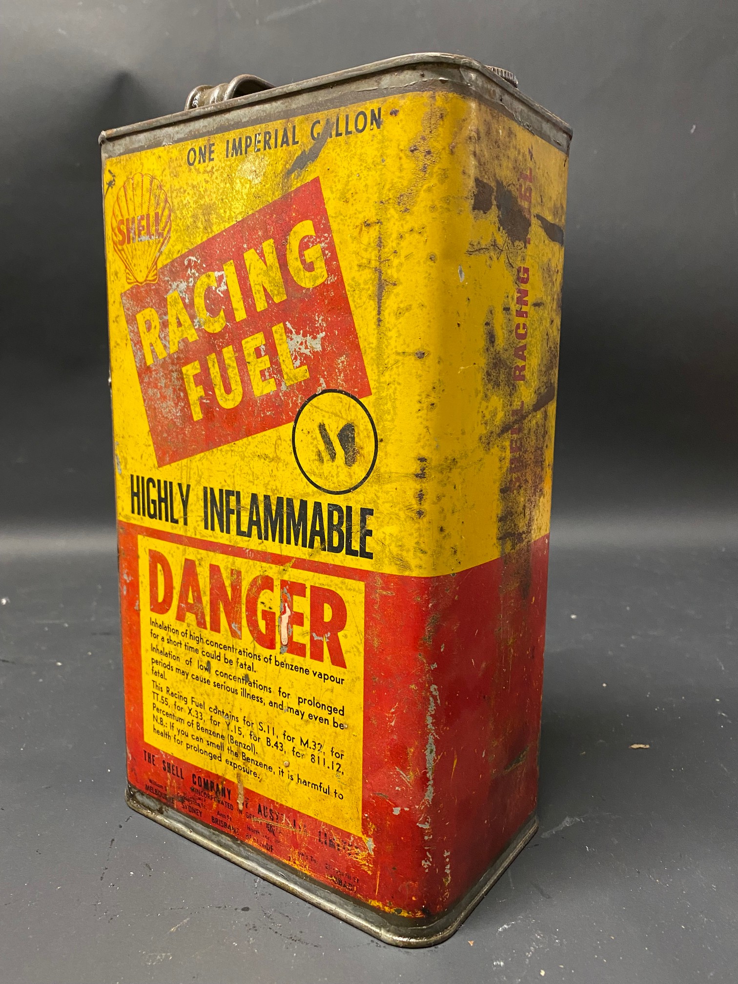 A Shell Racing Fuel gallon can.