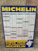 A Michelin Tyre Pressure Chart sign, dated October 1990, 24 1/2 x 34".