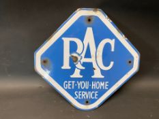 A small RAC Get-You-Home Service lozenge shaped enamel sign, 10 1/2 x 10 1/2".