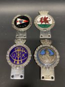 Four J.R. Gaunt car badges including Wales and RNSA.