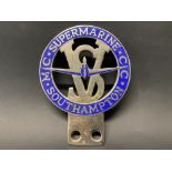 A Supermarine Southampton Motor Cycle and Car Club enamel badge, enamelled in blue with image of