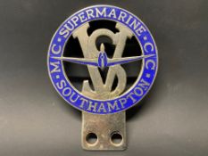 A Supermarine Southampton Motor Cycle and Car Club enamel badge, enamelled in blue with image of