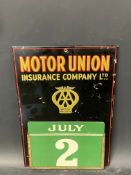 A Motor Union Insurance Company Ltd AA Motor Policies tin fronted calendar, 9 x 13".