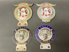 Four Royal Antediluvian Order of Buffaloes (RAOB 'Buffs') car badges.