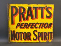 A Pratt's Perfection Motor Spirit double sided enamel sign with hanging flange, 21 x 18".