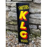 A KLG spark plugs double sided narrow enamel sign with hanging flange, in excellent condition, 6 x