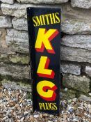 A KLG spark plugs double sided narrow enamel sign with hanging flange, in excellent condition, 6 x