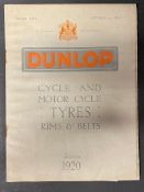 An early Dunlop Cycle and Motor Cycle Tyres, Rims & Belts trade list dated October 1st 1919.