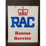 An RAC Rescue Service rectangular double sided enamel sign in excellent condition, 20 3/4 x 24 3/