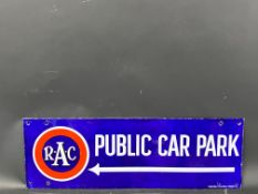 An RAC Public Car Park double sided enamel sign in superb condition, by Bruton of Palmers Green,