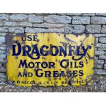 A Dragonfly Motor Oils and Greases rectangular enamel sign by Hancock and Corfield, 60 x 35".