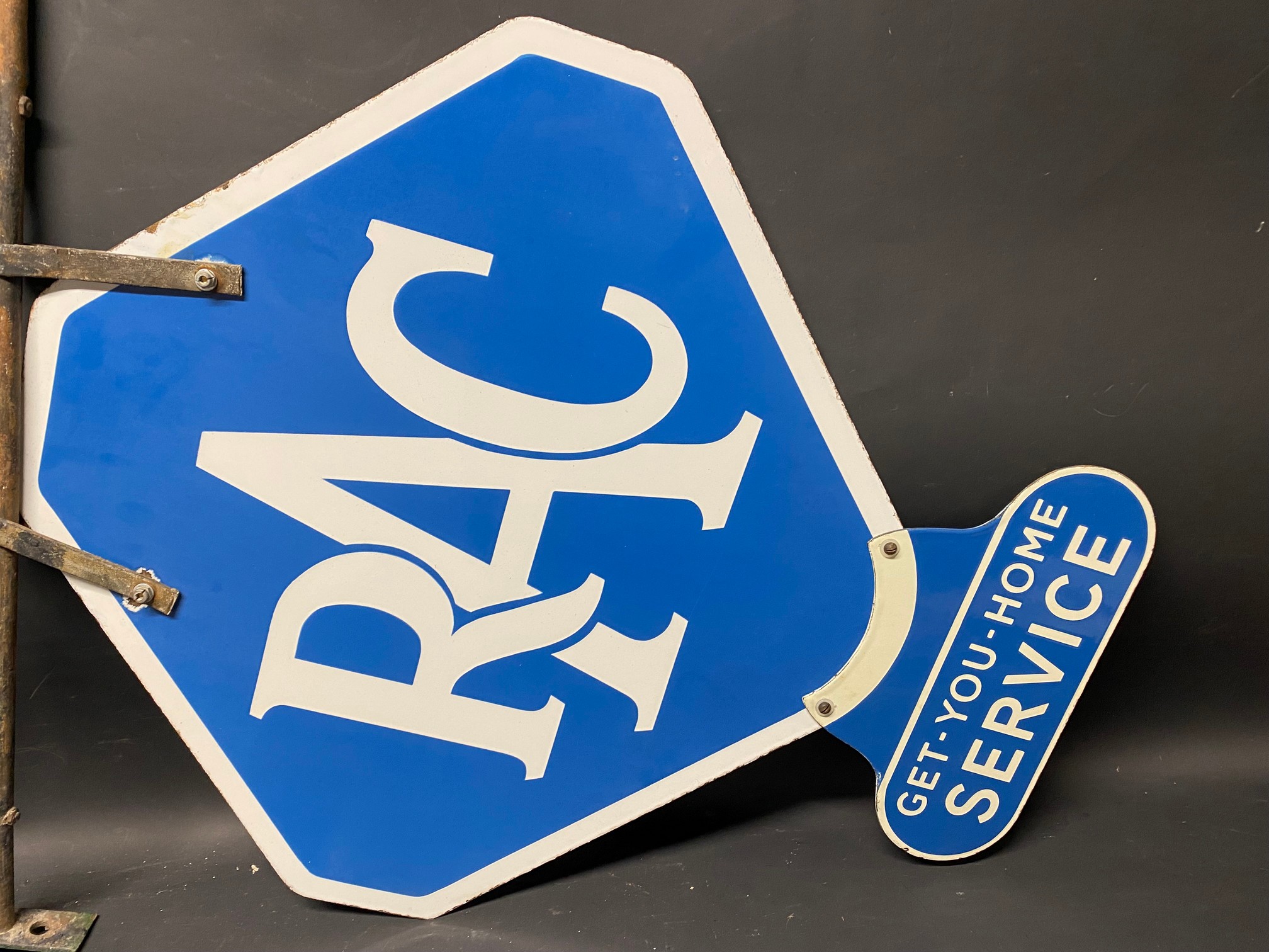 An RAC lozenge shaped double sided enamel sign with 'Get You Home Service' attachment, in - Image 2 of 3