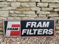 A plastic Fram Filters advertising sign, 48 x 17".