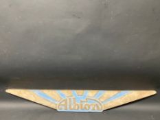 An Albion aluminium commercial vehicle radiator emblem, 30 1/2" long.