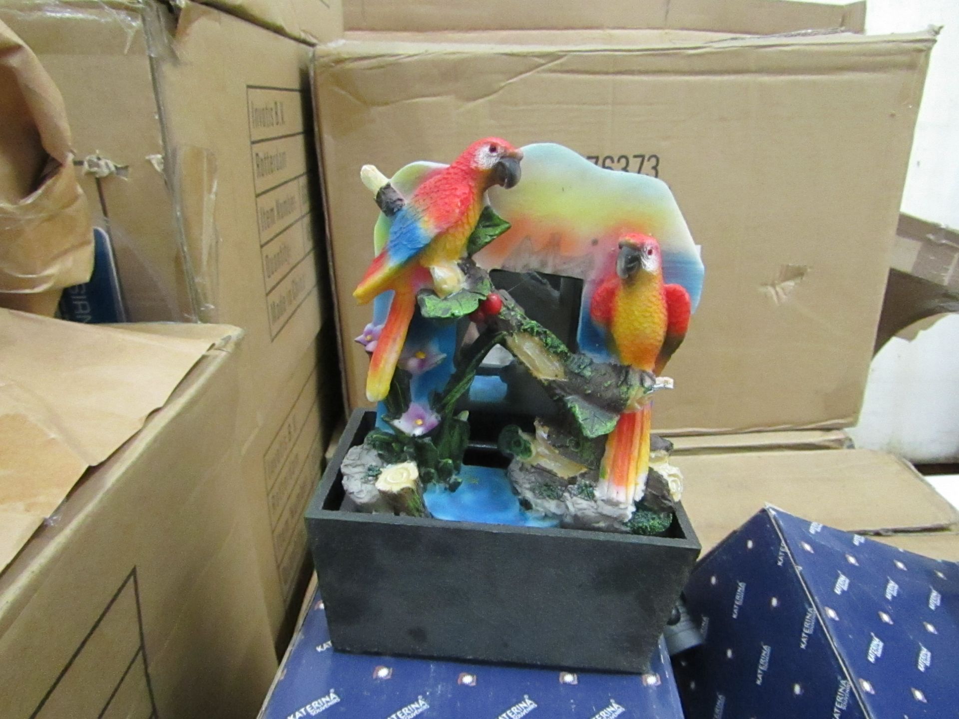 10x Katerina Souvenirs - Small Table Top Amazon Parrot Themed Water Feature - Unchecked & Boxed.